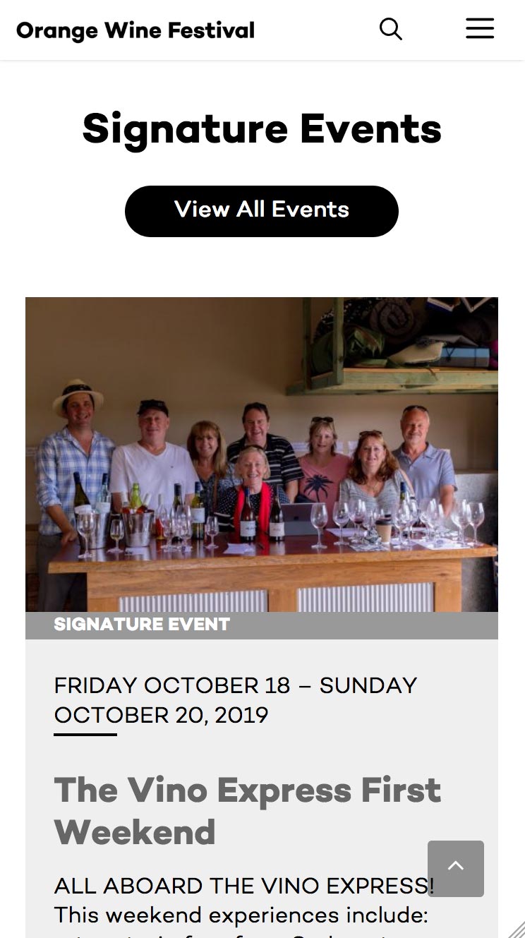 Orange Wine Festival Events Page on Mobile