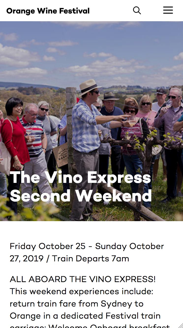 Orange Wine Festival Event Details Page on Mobile