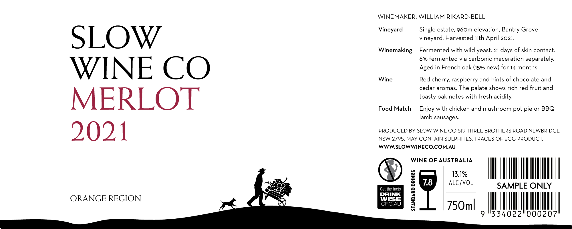 Slow Wine Co Merlot 2021 Label