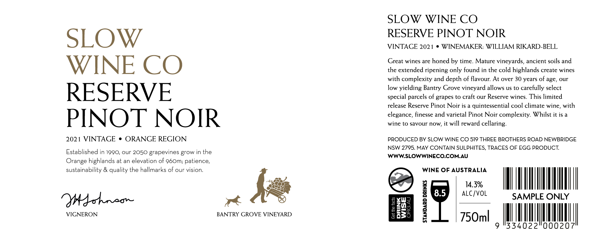 Slow Wine Co Reserve PinotNoir 2021 Label