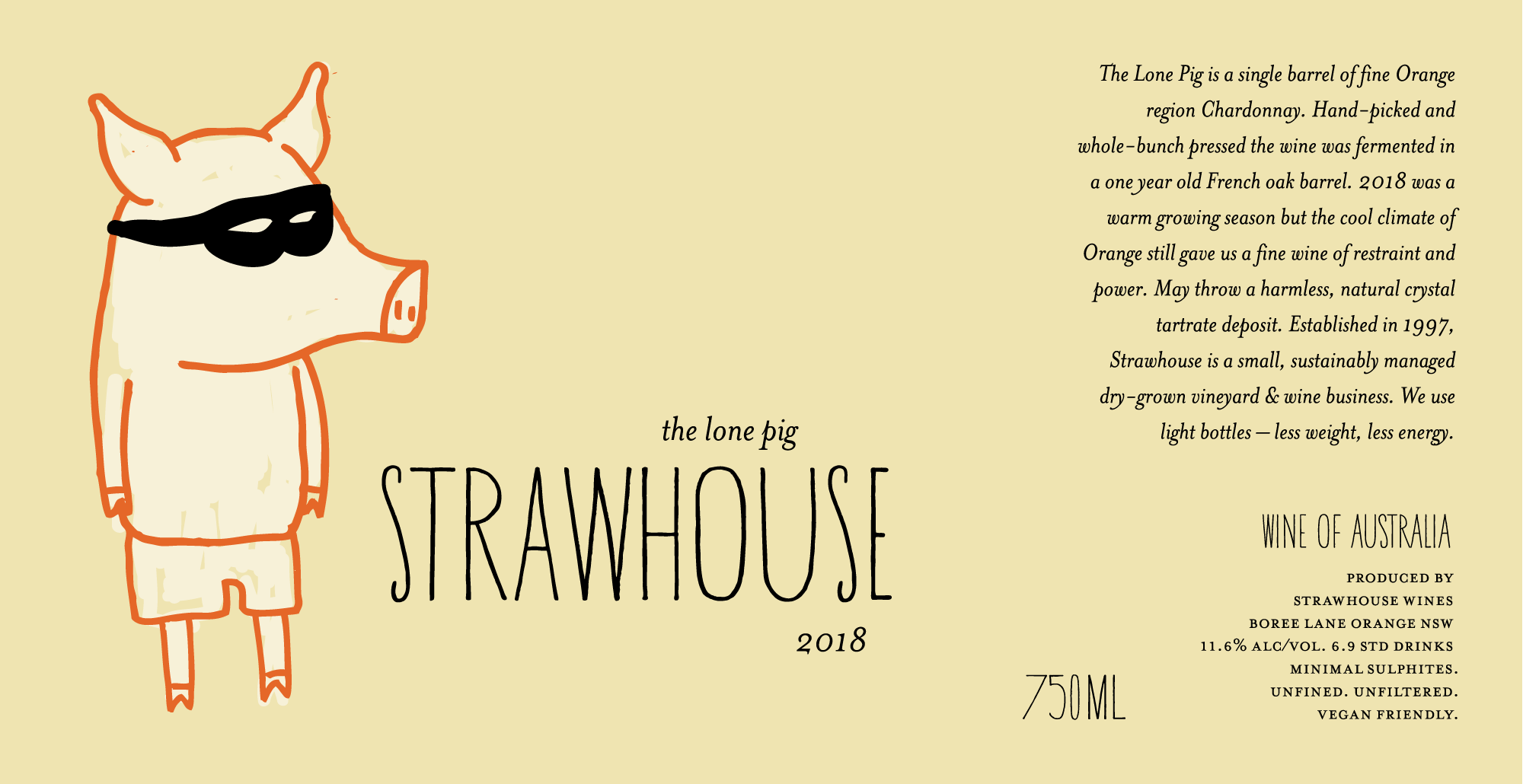 Strawhouse The Lone Pig Wine Label