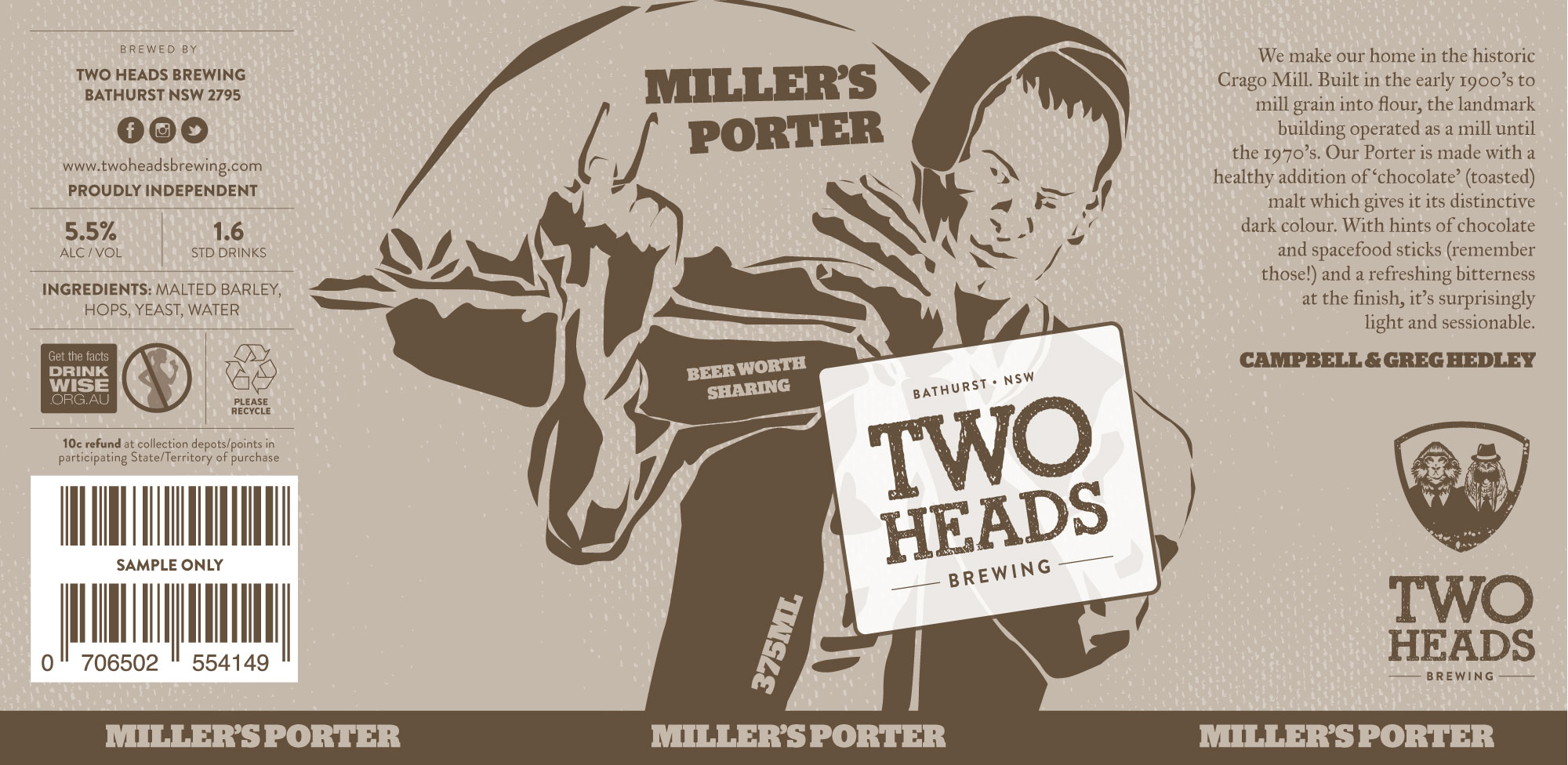 Two Heads Miller's Porter Label